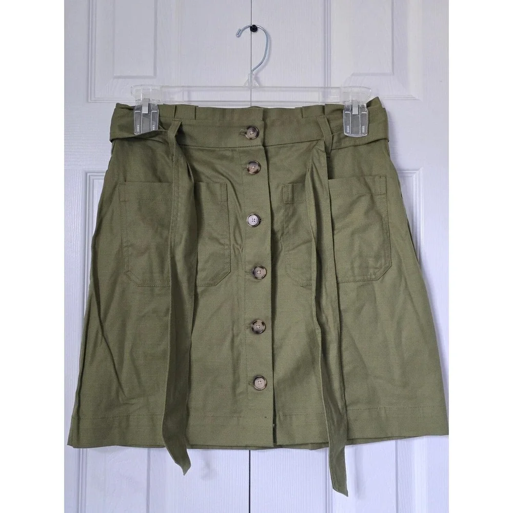 LOFT Outlet Olive Green Button Front‎ Paperbag Mini Skirt with Belt Size 6 NEW